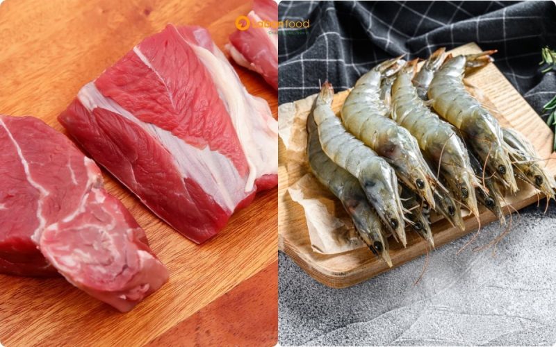 tôm nấu chung với thịt bò được không