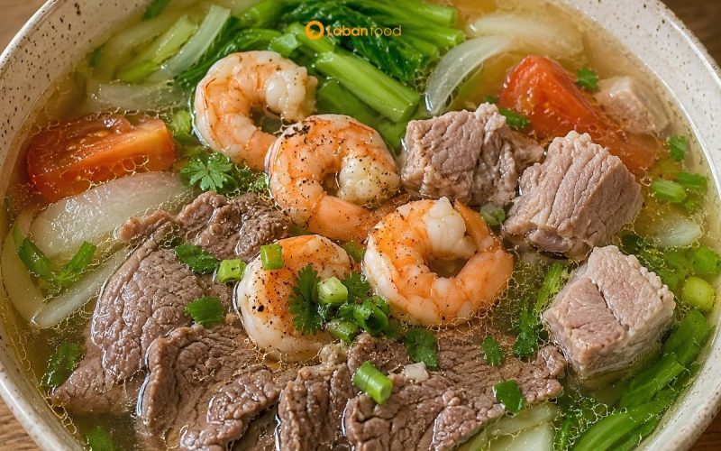 tôm nấu chung với thịt bò được không